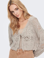 ONLY Cream Crochet Tie Front Cardigan - Image 2 of 8