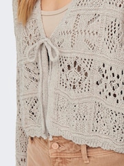 ONLY Cream Crochet Tie Front Cardigan - Image 6 of 8