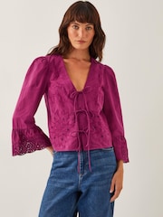 Monsoon Saoirse Broderie Tie 100% Cotton Blouse - Imagen 1 de 5