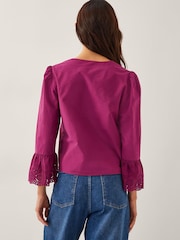 Monsoon Saoirse Broderie Tie 100% Cotton Blouse - Imagen 2 de 5