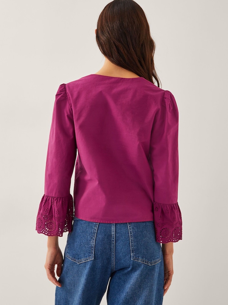 Monsoon Saoirse Broderie Tie 100% Cotton Blouse - Imagen 2 de 5