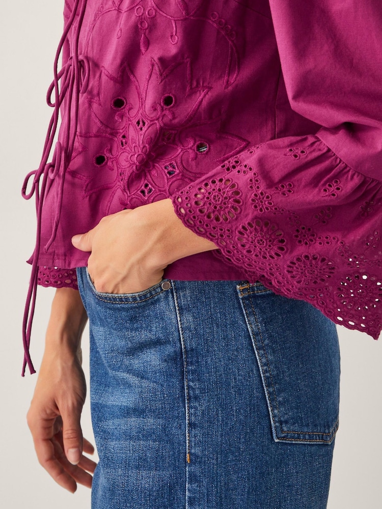 Monsoon Saoirse Broderie Tie 100% Cotton Blouse - Imagen 5 de 5