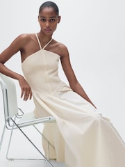 Mango Cream 2 in 1 Jersey Woven Midi Dress - Image 1 of 5