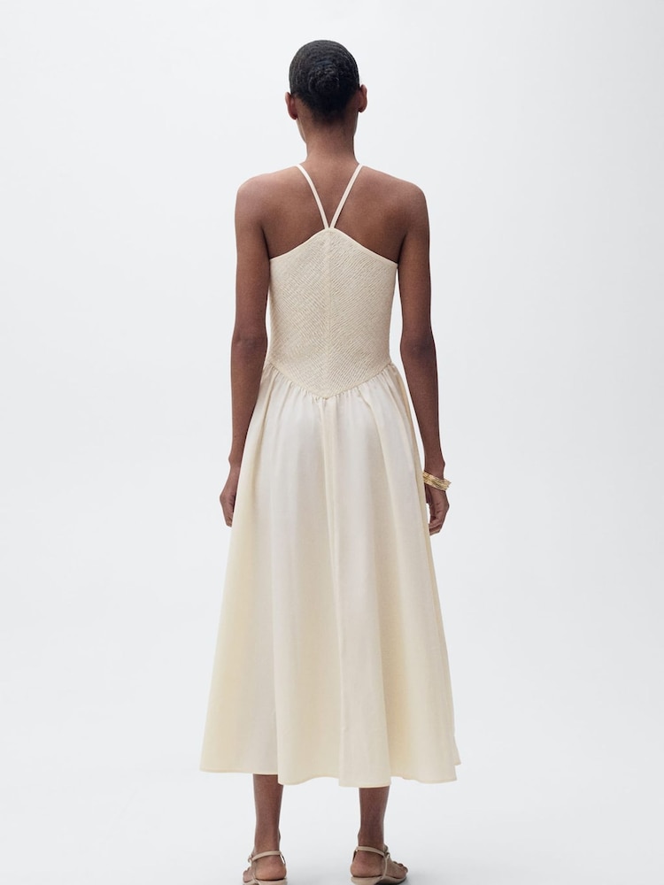 Mango Cream 2 in 1 Jersey Woven Midi Dress - Image 2 of 5 Mango Cream 2 in 1 Jersey Woven Midi Dress - Image 2 of 5