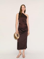 Mango Brown One Shoulder Asymmetric Midi Dress - Image 1 of 7