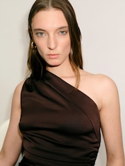 Mango Brown One Shoulder Asymmetric Midi Dress - Image 5 of 7