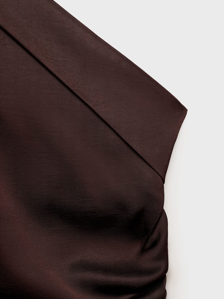 Mango Brown One Shoulder Asymmetric Midi Dress - Image 7 of 7
