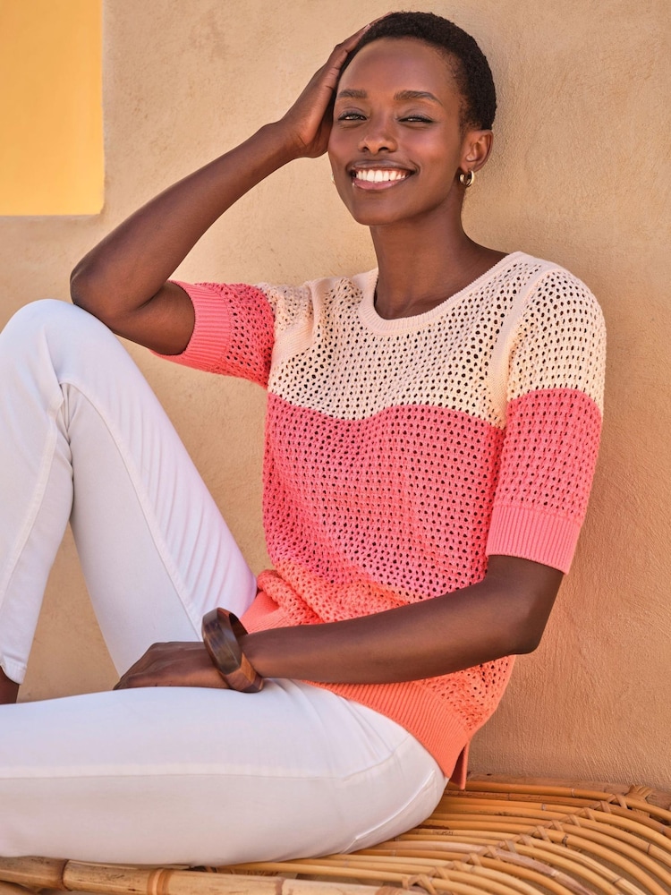 Pure Collection Pink Sunset Stripe 100% Cotton Top - Image 1 of 3