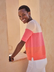 Pure Collection Pink Sunset Stripe 100% Cotton Top - Image 3 of 3