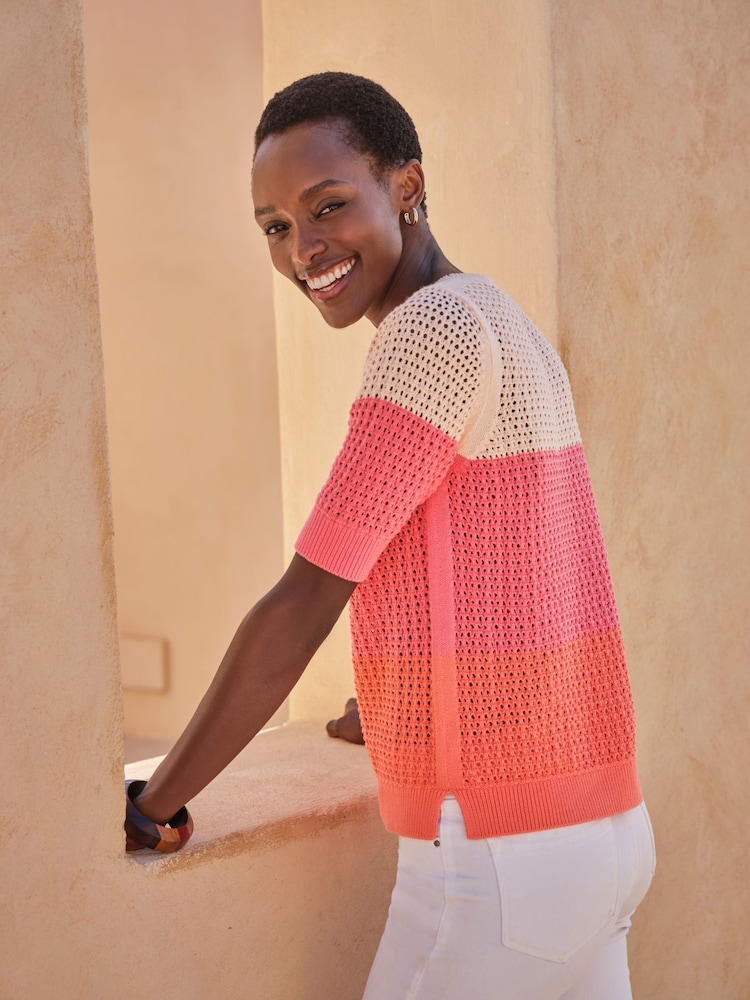 Pure Collection Pink Sunset Stripe 100% Cotton Top - Image 3 of 3