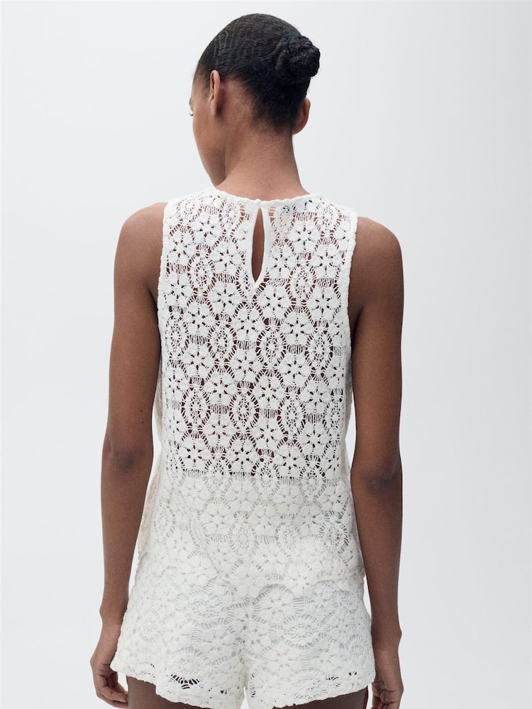 Mango Cream Crochet Lace Tank Top - Image 2 of 6