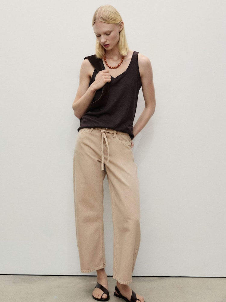 Mango Brown Balloon Leg Tie Waist Kika Jeans - Image 1 of 6 Mango Brown Balloon Leg Tie Waist Kika Jeans - Image 1 of 6