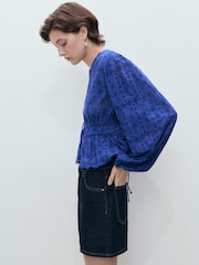 Mango Blue Broderie Anglaise Blouse - Image 2 of 5