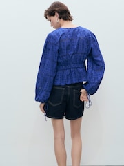 Mango Blue Broderie Anglaise Blouse - Image 3 of 5