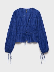 Mango Blue Broderie Anglaise Blouse - Image 4 of 5