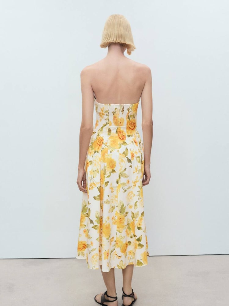 Mango Yellow Floral Print Structured Midi Dress - Image 2 of 6