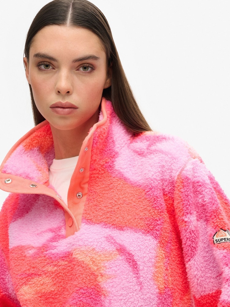 Superdry Pink Super Soft Printed Half Zip Fleece - Image 2 of 6 Superdry Pink Super Soft Printed Half Zip Fleece - Image 2 of 6