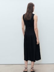 Mango Black Button Through Belted Linen Blend Midi Dress - Image 2 of 6