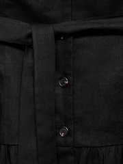 Mango Black Button Through Belted Linen Blend Midi Dress - Image 6 of 6