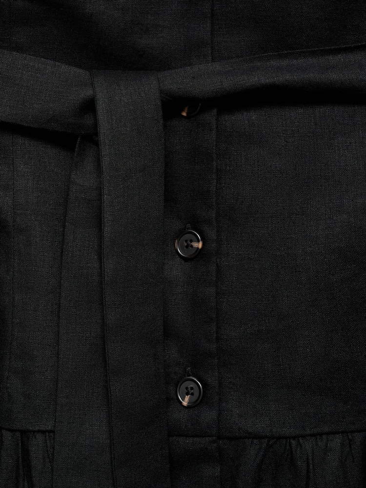 Mango Black Button Through Belted Linen Blend Midi Dress - Image 6 of 6