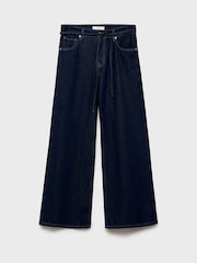 Mango Blue 100% Cotton Drawstring Waist Wide Leg Jeans - Image 5 of 6