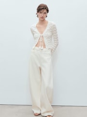 Mango White Crochet Knitted Tie Front Cardigan - Image 1 of 7