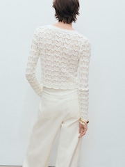 Mango White Crochet Knitted Tie Front Cardigan - Image 2 of 7