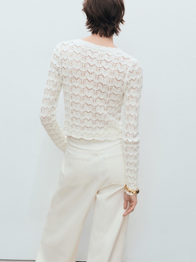 Mango White Crochet Knitted Tie Front Cardigan - Image 2 of 7 Mango White Crochet Knitted Tie Front Cardigan - Image 2 of 7