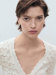 Mango White Crochet Knitted Tie Front Cardigan - Image 5 of 7