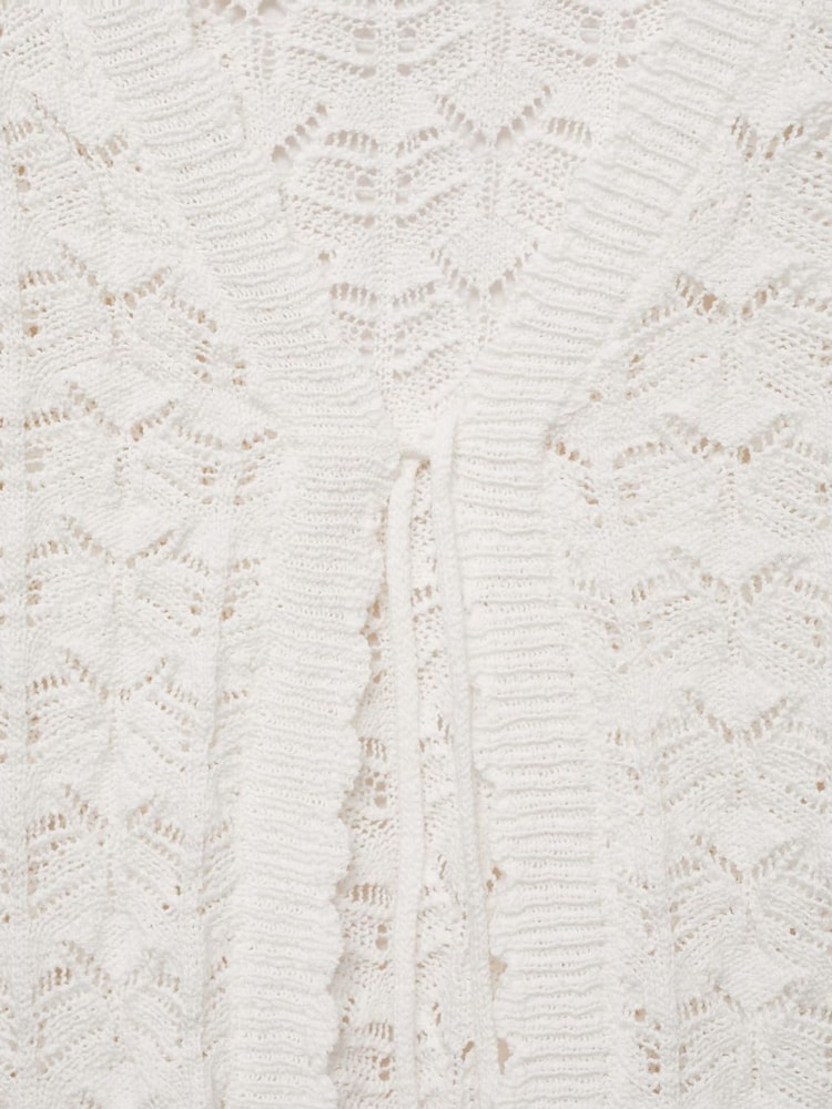 Mango White Crochet Knitted Tie Front Cardigan - Image 7 of 7 Mango White Crochet Knitted Tie Front Cardigan - Image 7 of 7