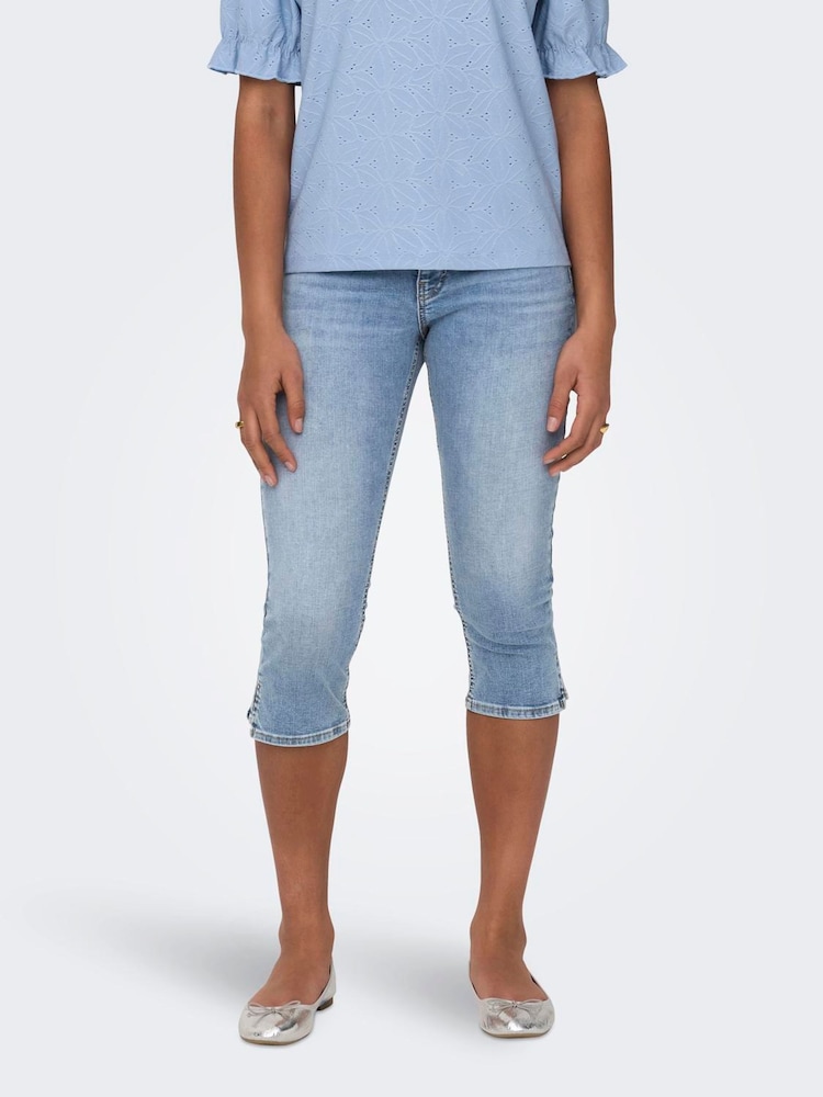 ONLY Blue Denim Pedal Pushers Comfort Stretch Trousers - Image 1 of 6