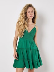 Apricot Green Crochet Detail 100% Cotton Cami Dress - Image 1 of 4