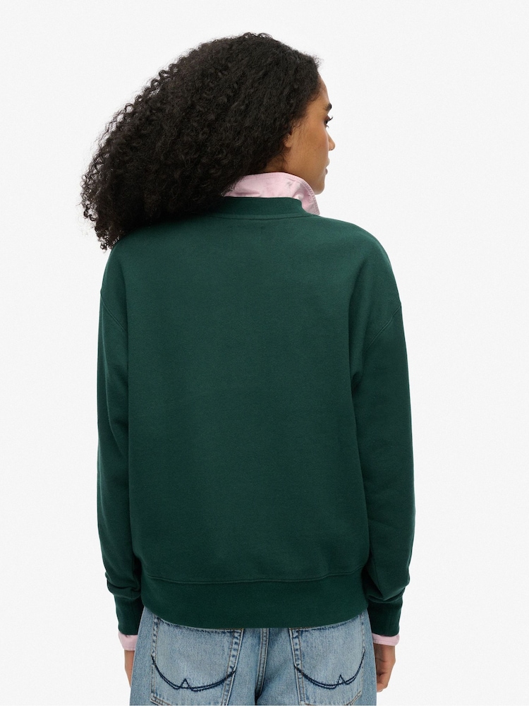 Superdry Green Suika Embroidered Loose Crew 100% Cotton Sweatshirt - Image 2 of 5