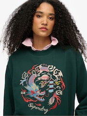 Superdry Green Suika Embroidered Loose Crew 100% Cotton Sweatshirt - Image 3 of 5