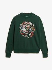 Superdry Green Suika Embroidered Loose Crew 100% Cotton Sweatshirt - Image 4 of 5