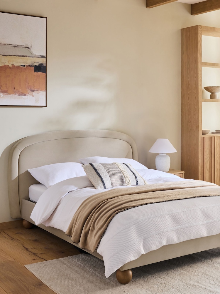 Soft Velvet Pebble Natural Demi Upholstered Ottoman Storage Bed Frame - Image 1 of 7 Soft Velvet Pebble Natural Demi Upholstered Ottoman Storage Bed Frame - Image 1 of 7