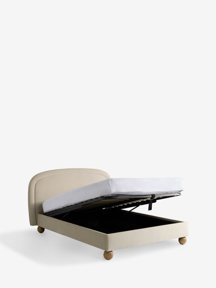 Soft Velvet Pebble Natural Demi Upholstered Ottoman Storage Bed Frame - Image 9 of 9