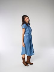ONLY Blue Short Sleeve Chambray Shirt Dress - Image 1 of 4