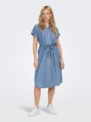 ONLY Blue Short Sleeve Chambray Shirt Dress - Image 2 of 4