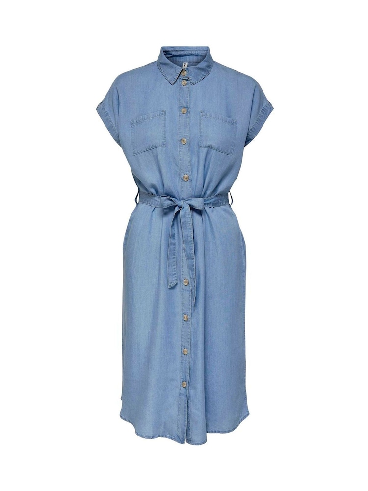 ONLY Blue Short Sleeve Chambray Shirt Dress - Image 4 of 4