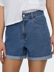 ONLY Blue High Waist Mom Denim 100% Cotton Shorts - Image 1 of 7