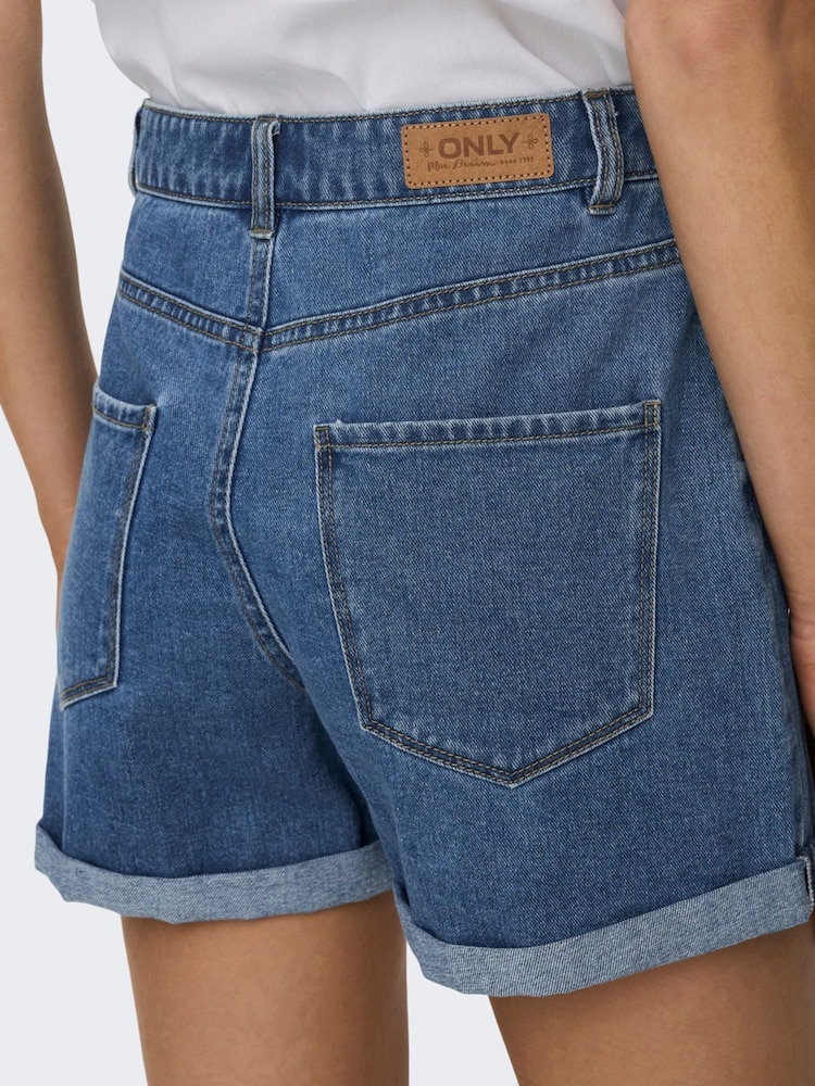 ONLY Blue High Waist Mom Denim 100% Cotton Shorts - Image 2 of 7