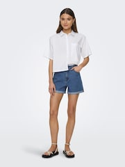 ONLY Blue High Waist Mom Denim 100% Cotton Shorts - Image 3 of 7