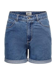 ONLY Blue High Waist Mom Denim 100% Cotton Shorts - Image 6 of 7