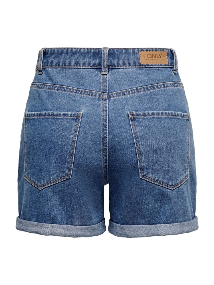 ONLY Blue High Waist Mom Denim 100% Cotton Shorts - Image 7 of 7
