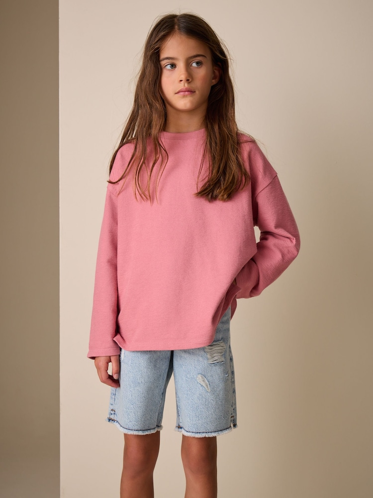 Pink Textured Long Sleeve Top (3-16yrs) - Image 1 of 9 Pink Textured Long Sleeve Top (3-16yrs) - Image 1 of 9