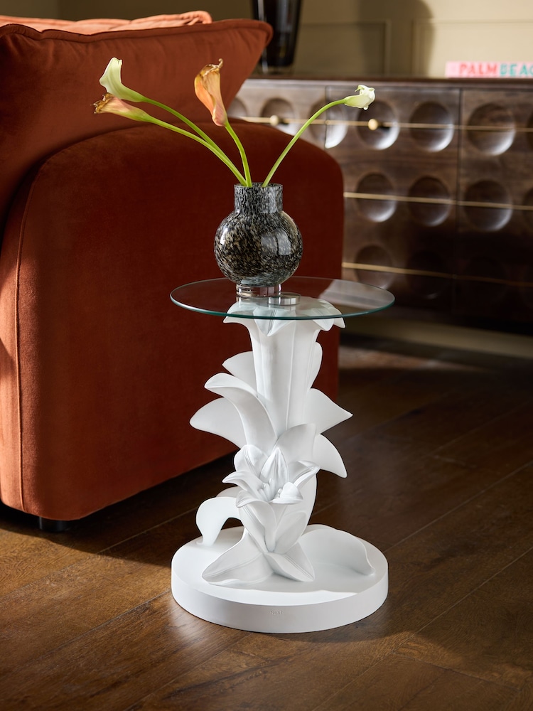 White Lily Resin Side Table - Image 1 of 4 White Lily Resin Side Table - Image 1 of 4