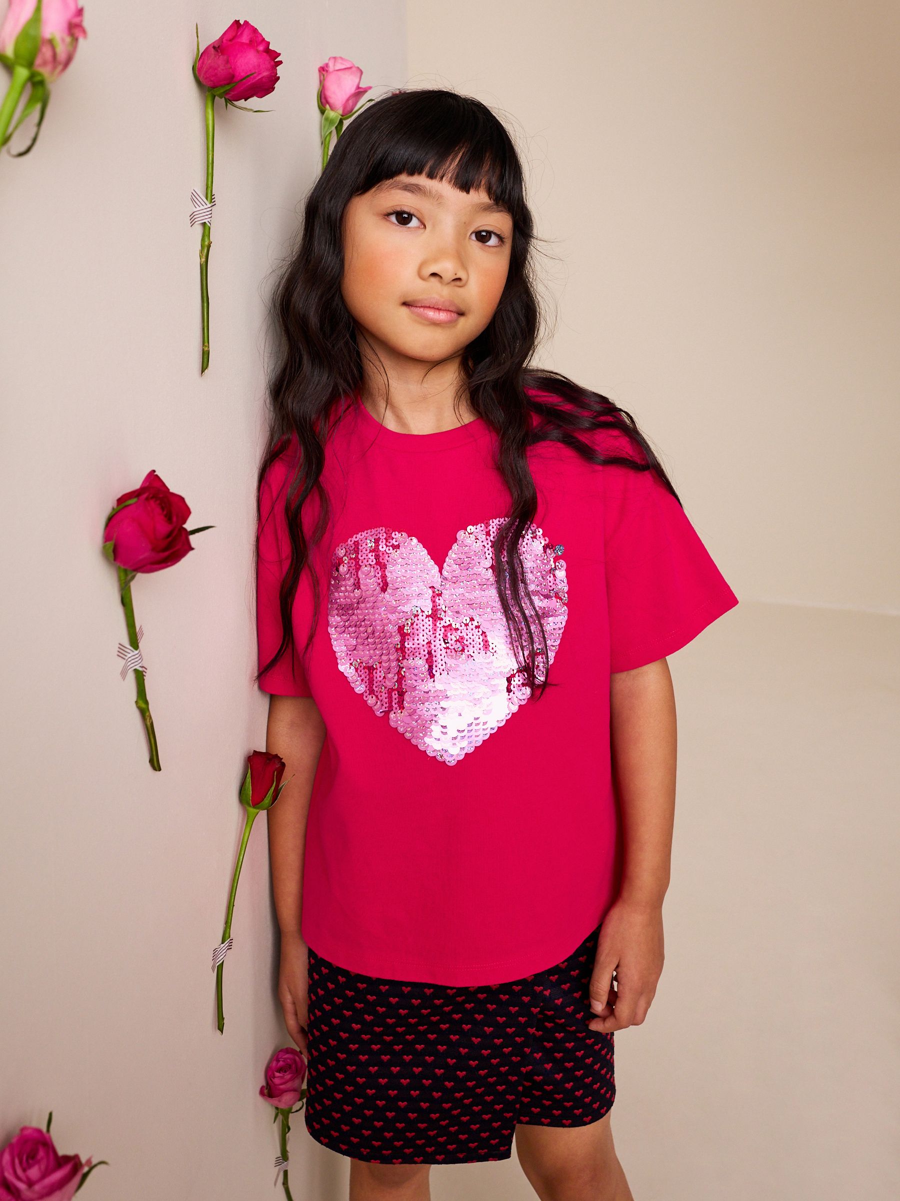 Buy Red Sequin Heart T-Shirt (3-16yrs) from Next Oman