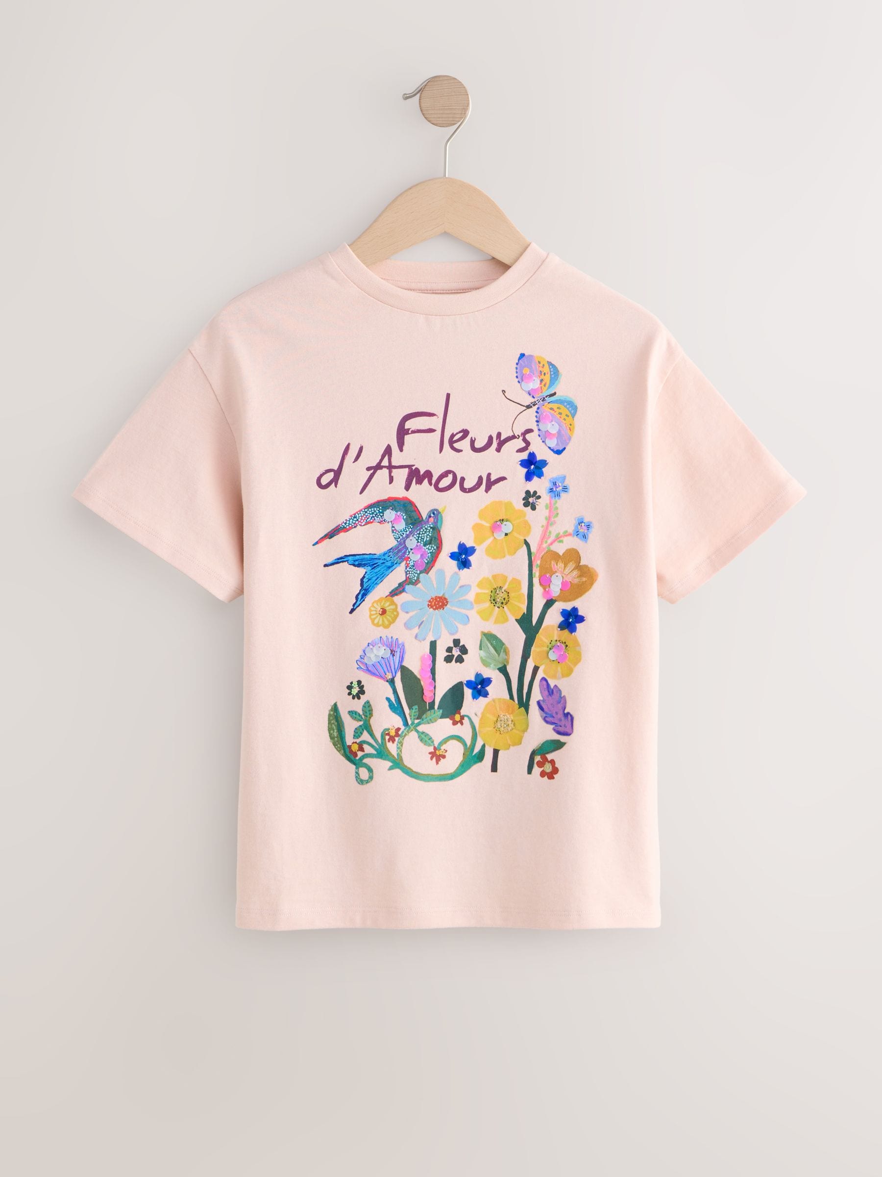 Buy Pink Floral Sequin Graphic T-Shirt (3-16yrs) from the Next UK
