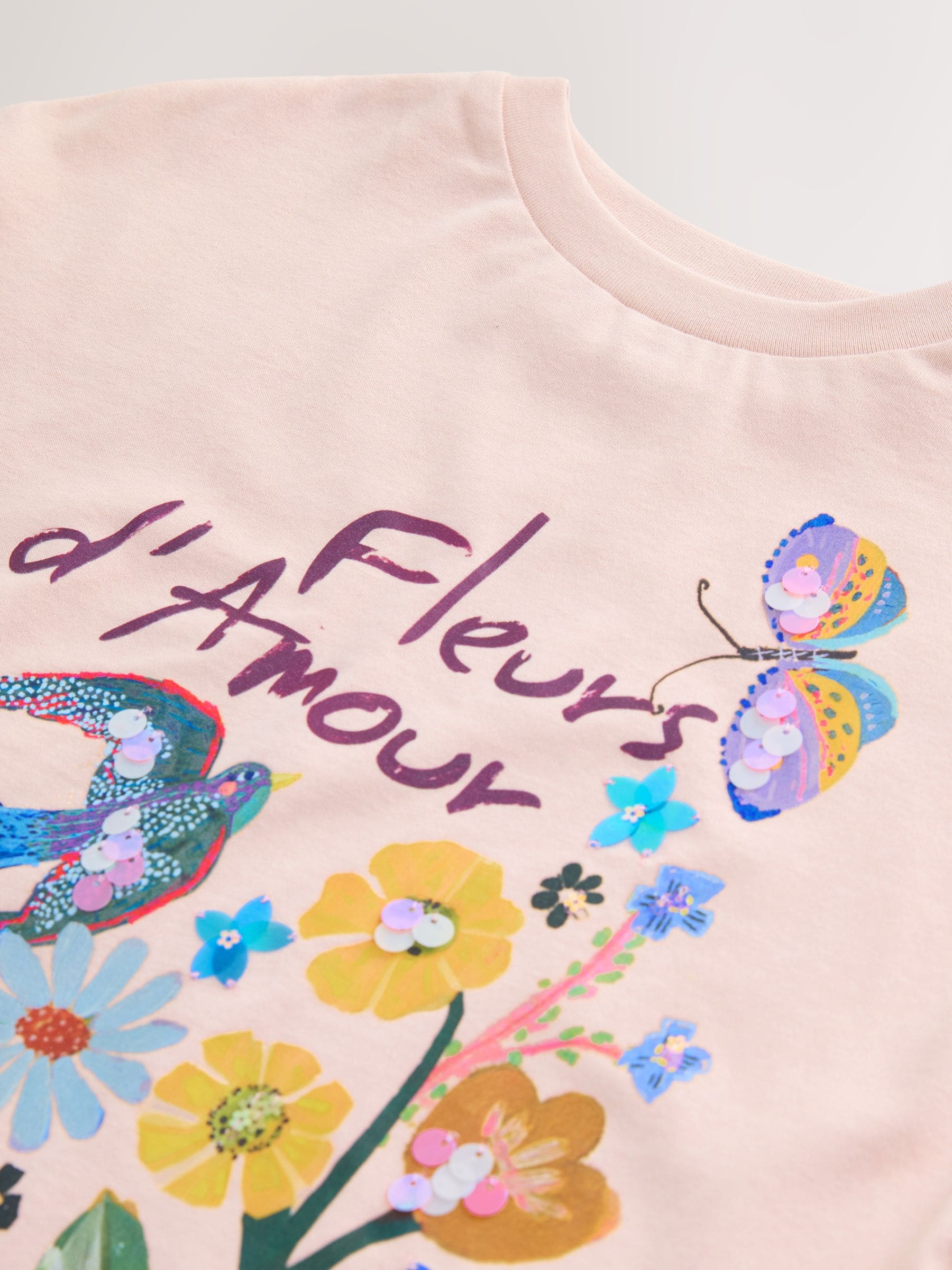 Buy Pink Floral Sequin Graphic T-Shirt (3-16yrs) from the Next UK